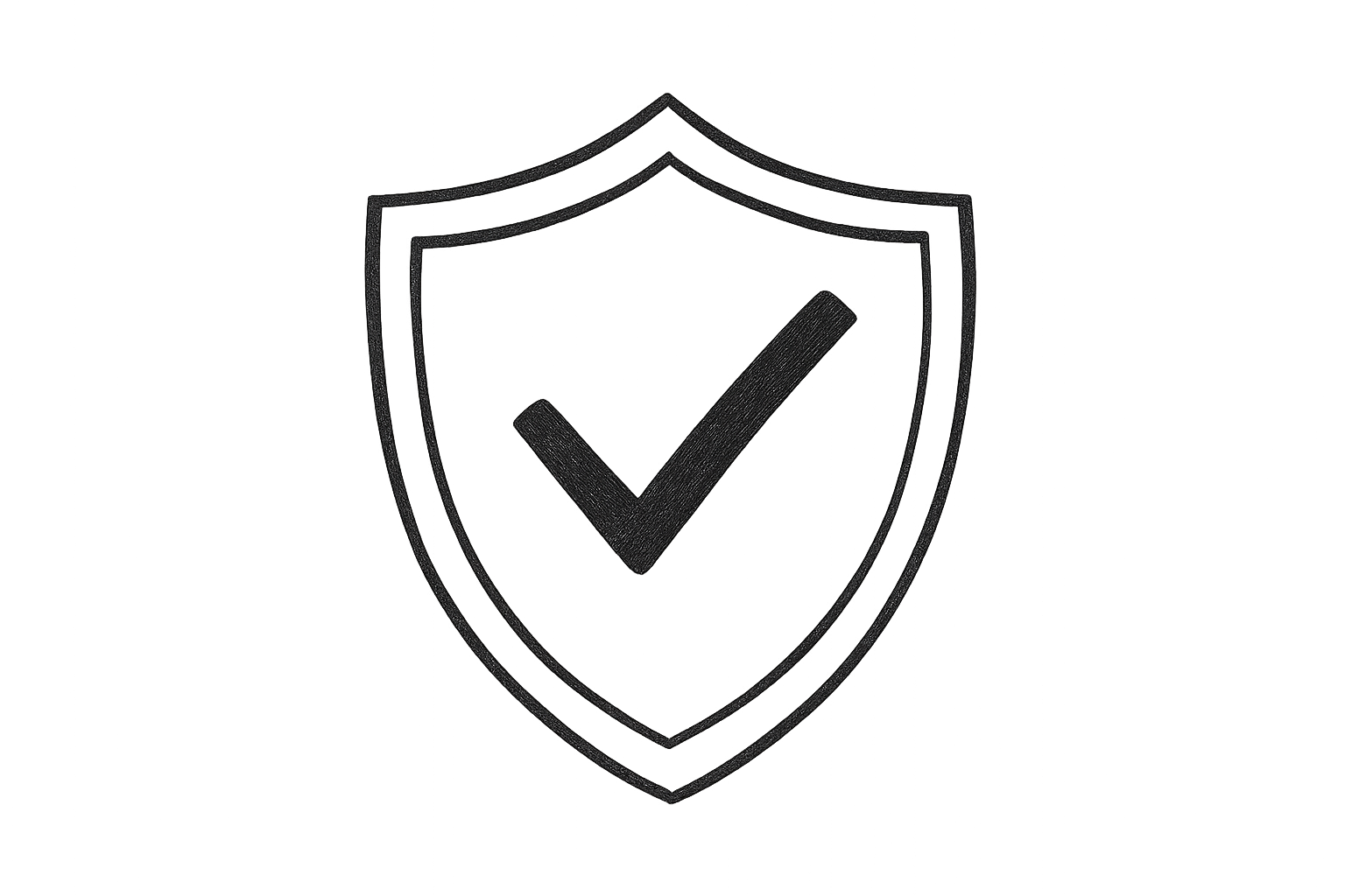 make a hand sketched shield, with a tick in the middle which is supposed to represent trust, make it simple and minimalistic and make the background transparent so i can apply on top of something